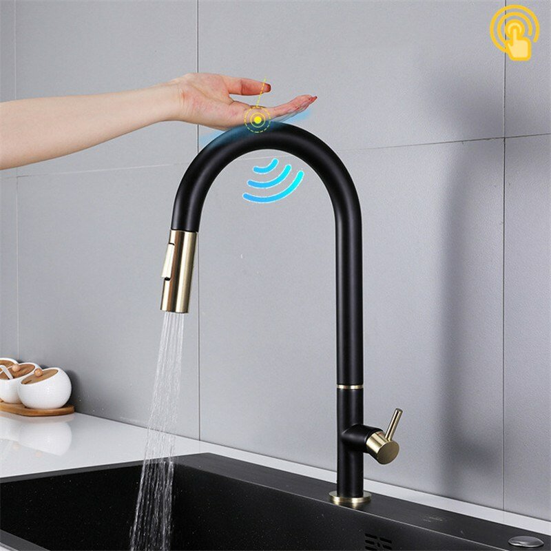 

Touch Sensor Induction Kitchen Sink Faucet With Pull Down Sprayer Smart Touchless Hot Cold Water Mixer Tap Two Water Out