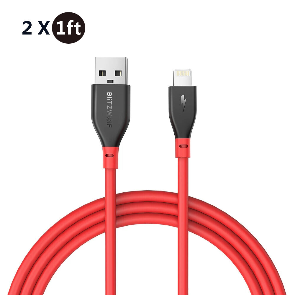

[2 Pack] BlitzWolf® BW-MF11 2.4A USB to Lightning Cable With MFi Certified 0.3m/1ft Charger Cable Data Transfer Cord For