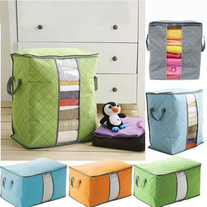 

High Capacity Clothes Quilts Storage Bag Folding Organizer Bags Bamboo Portable Storage Container