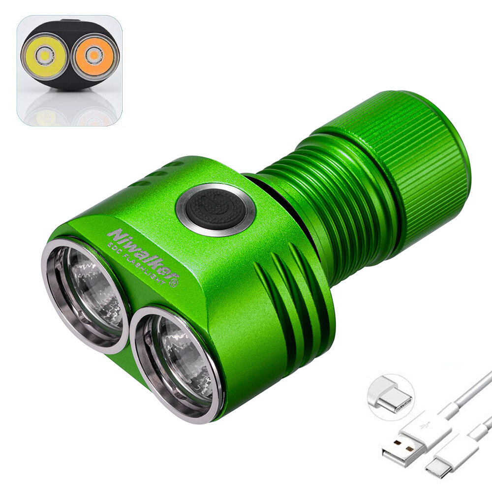 NIWALKER ETmini V1 635lm 6000K & 623lm 4000K Dual Lens EDC Flashlight with 18350 Battery USB-C Rechargeable 9 Modes Mult