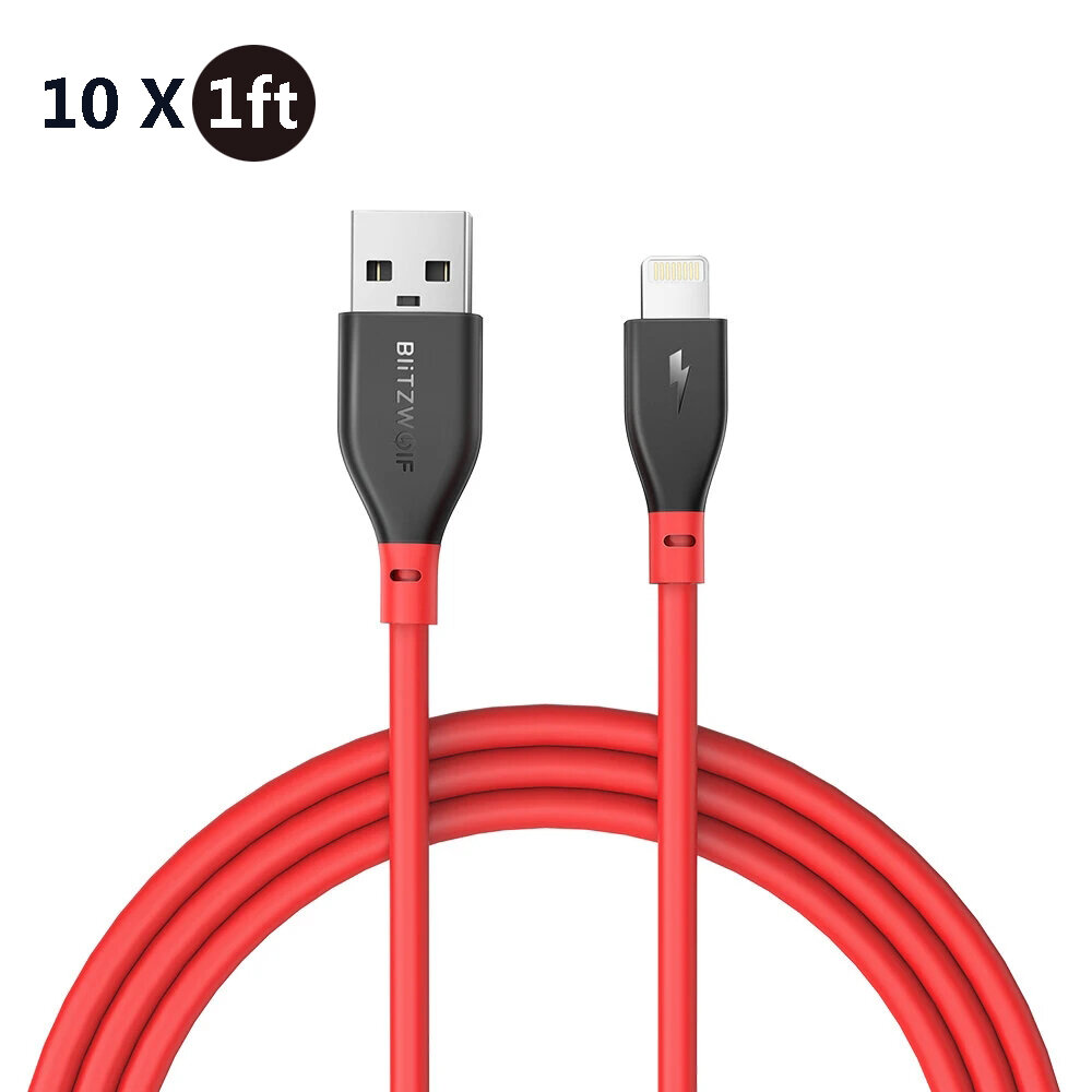 

[10 Pack] BlitzWolf® BW-MF11 2.4A USB to Apple Port Cable With MFi Certified 0.3m/1ft Charger Cable Data Transfer Cord F