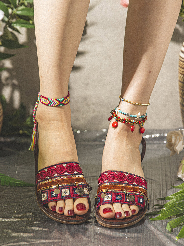 LOSTISY vrouwen borduurwerk strass decoratie gebreide casual sandalen