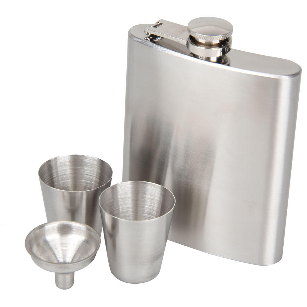 

8 Oz Stainless Steel Hip Flask Set With Funnel Hip Pocket Flagon Whiskey Brandy Vodka Pot Men