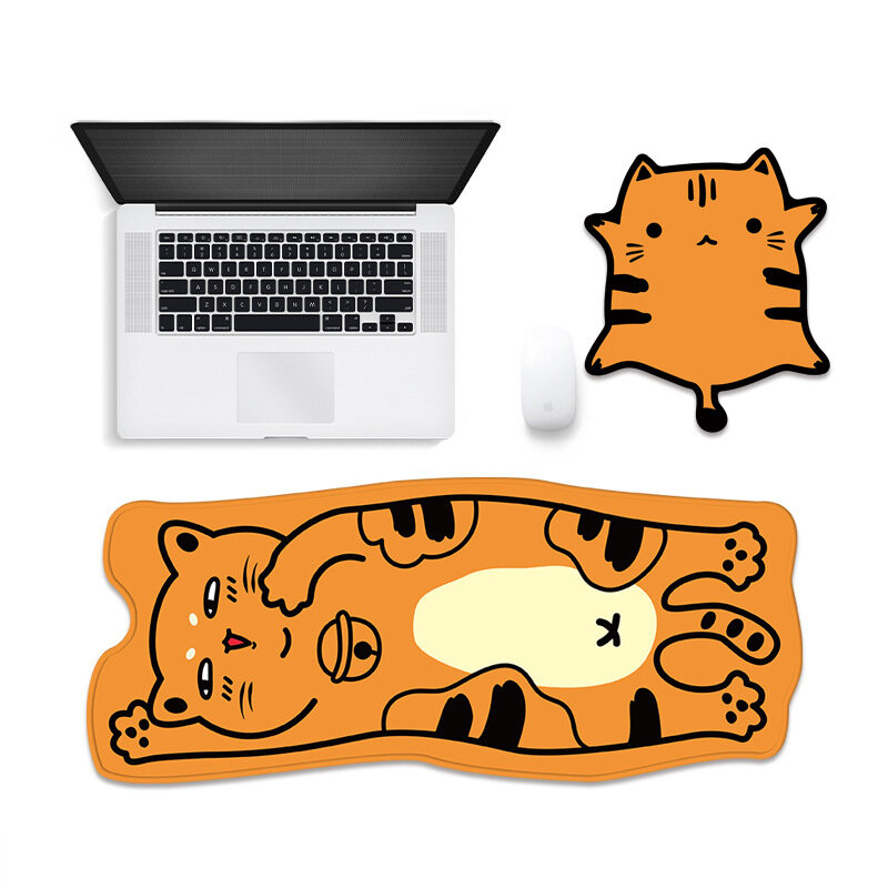 Oranje Kat Thema Vormige Muismat Anti-slip Rubber Desktop Tafel Mat voor Home Office Gaming Toetsenb