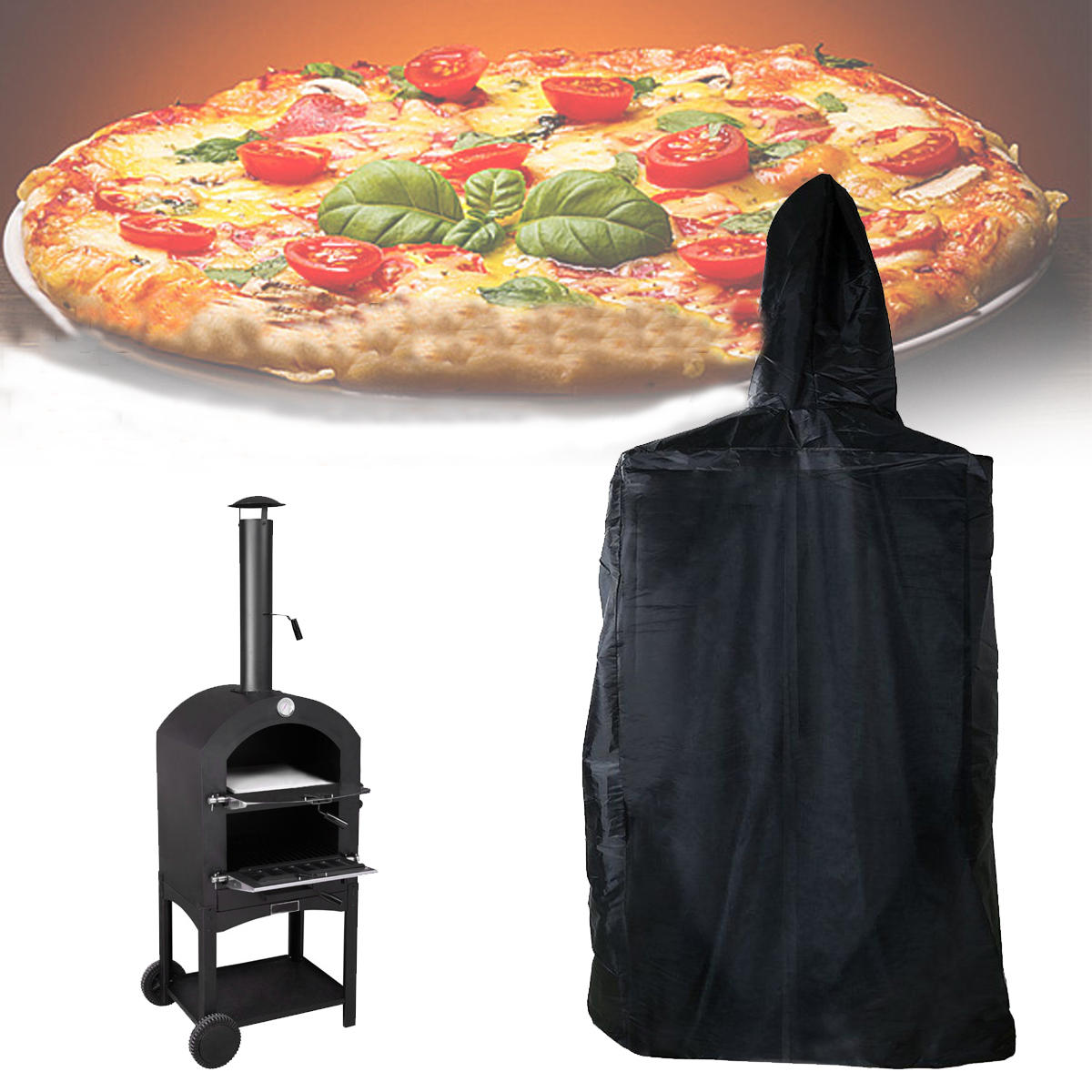 Русский: Крышка для уличной пиццы размером 160x37x50 см, защищающая от влаги, пыли и ультрафиолета.