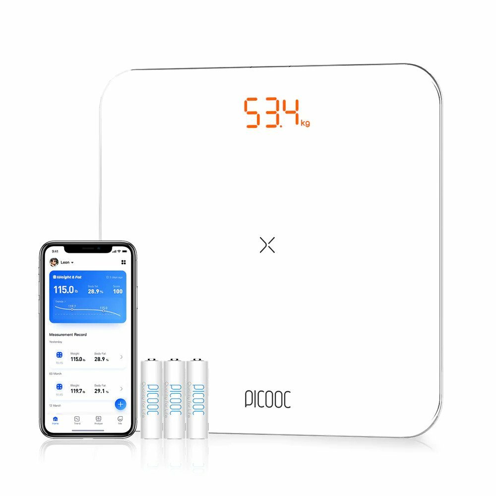 

PICOOC Basic Smart Digital Body Fat Scale Smart BMI Weight Scales with Bluetooth and Smartphone App, LED Display, Round