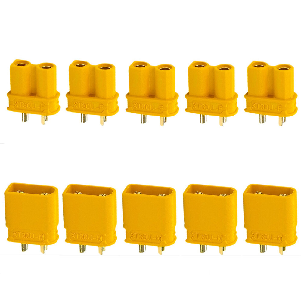 

10PCS XT30U Power System Connector High Voltage DC 500V Drone Battery Connectors Copper Gold-Plated Max 15A/30A Current