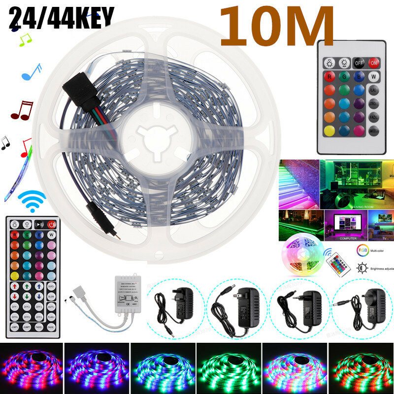 2 * 5M Niet-waterdichte RGB LED-stripverlichting 5050 SMD Flexibele tape Volledige kit + 24 / 44key-