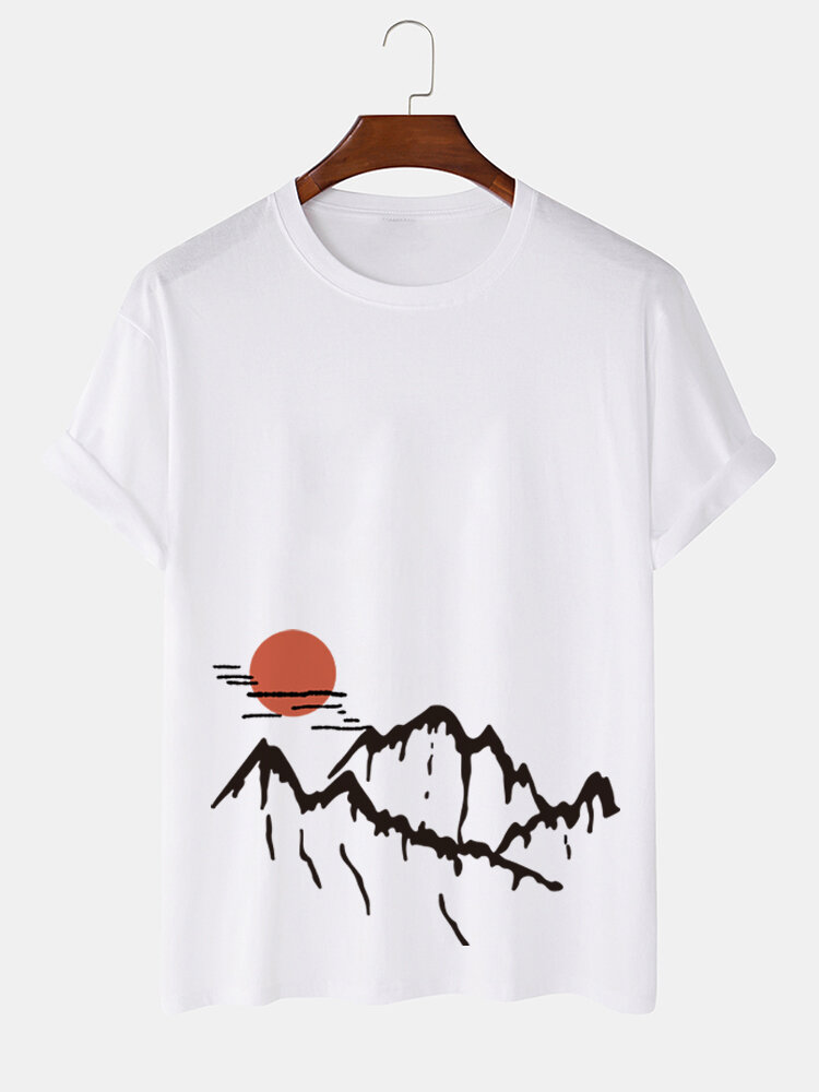 Heren T-shirts met korte mouwen en Ukiyoe-landschapsprint