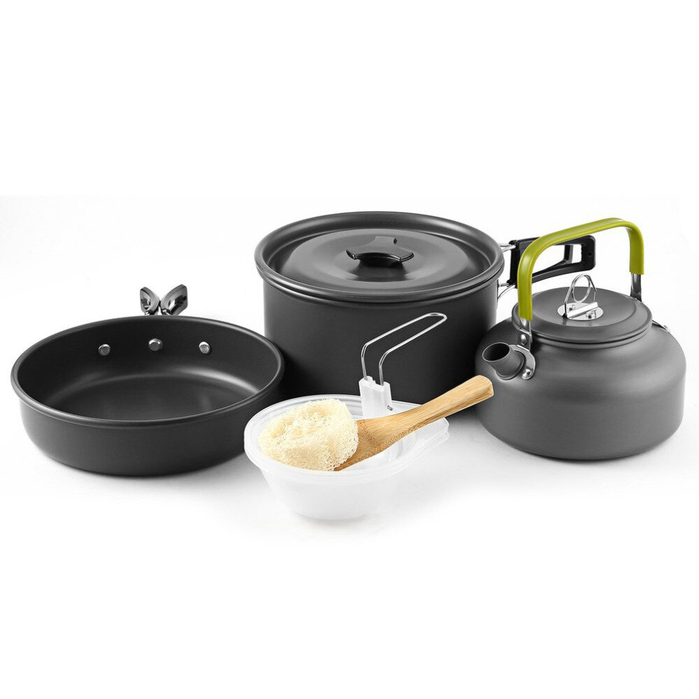 10 PCS 2-3 Person Camping Cookware Set Outdoor Tableware Kit With 800ML Teapot/Cooking Pot/Frying Pan