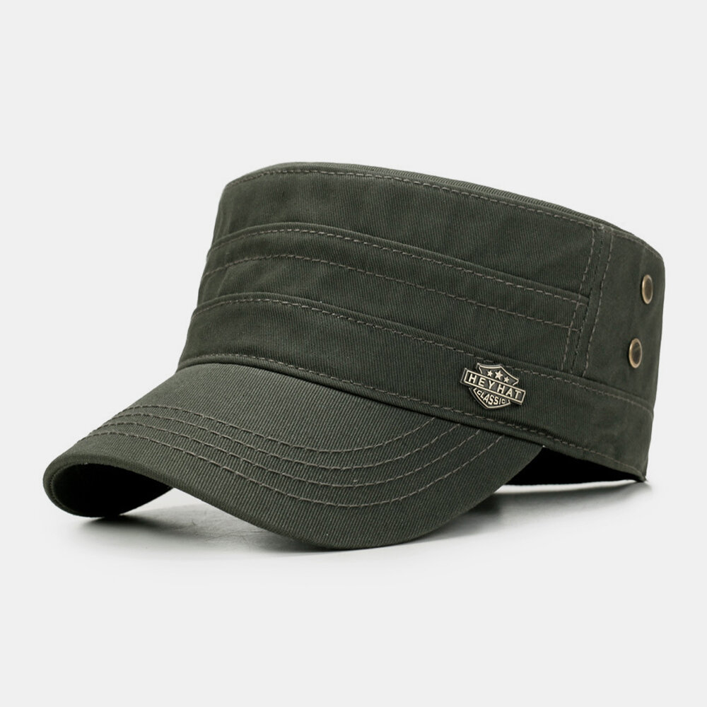 

Men Cotton Metal Letter Badge Rivet Adjustable Outdoor Sport Sunshade Flat Hat Peaked Cap Military Hat