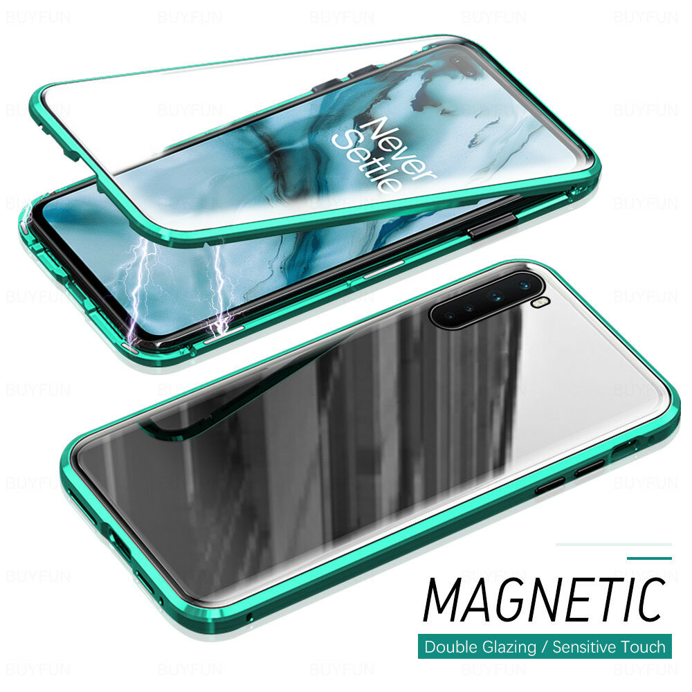 

Bakeey для OnePlus Nord Чехол Двусторонняя магнитная адсорбция, металлическое закаленное стекло, защитное флип-защитное