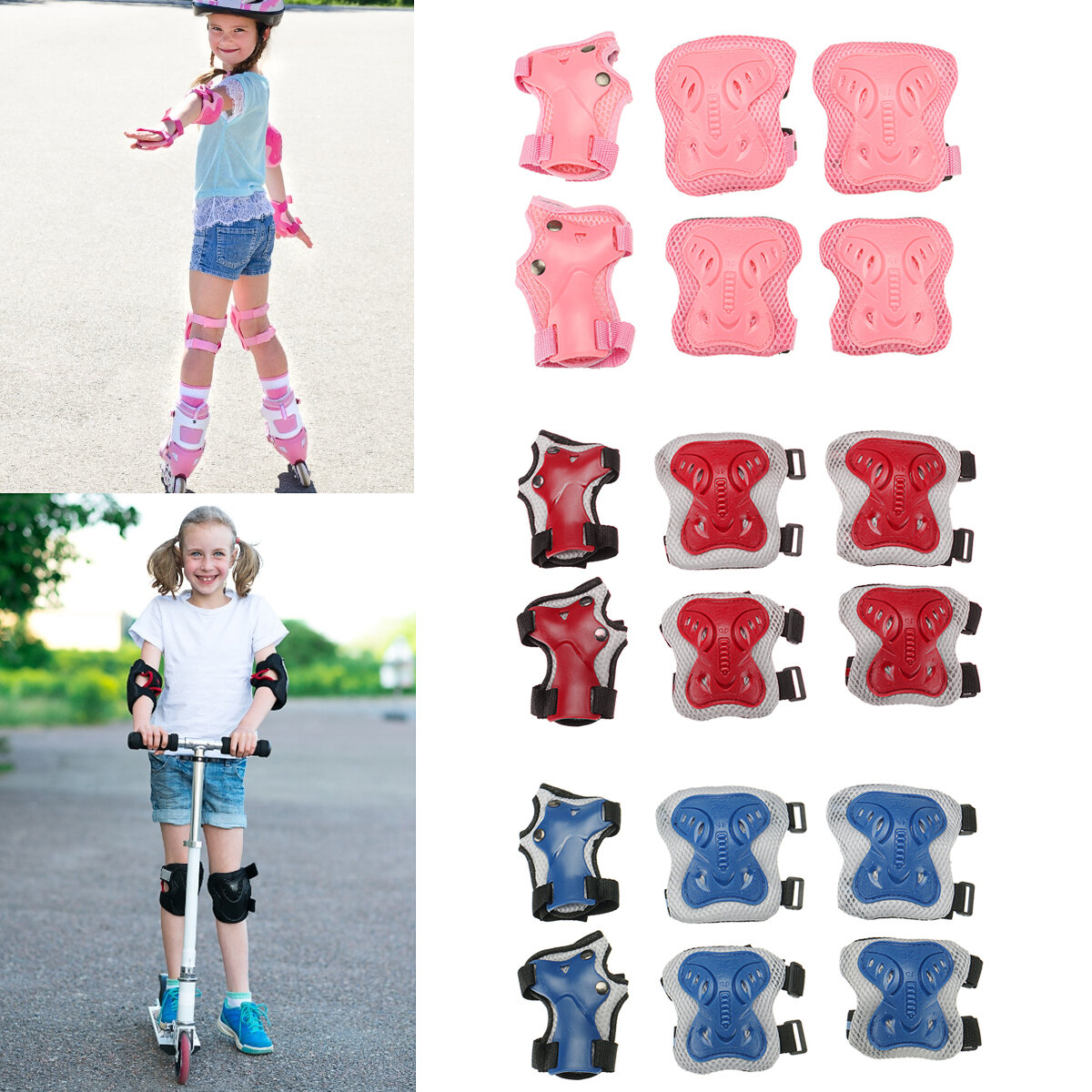 

6PCS/ Set Adult Children Knee/Elbow/Wrist Pads Protective Gears for Skateboard Bicycle Ice Inline Roller Skate Protector