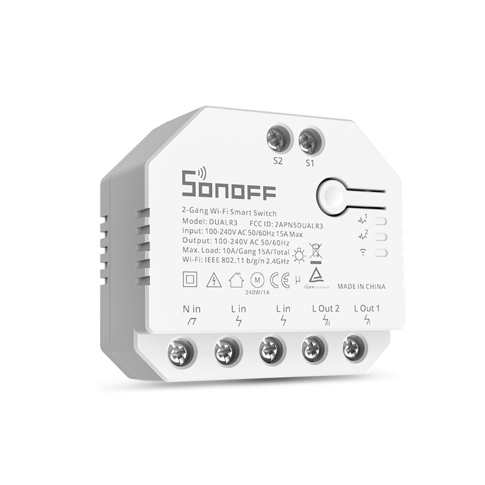 SONOFF DUALR3 Dual Relaismodule WiFi DIY MINI Schakelaar Tweerichtingsvermogensmeting 2 Gang/Wegscha