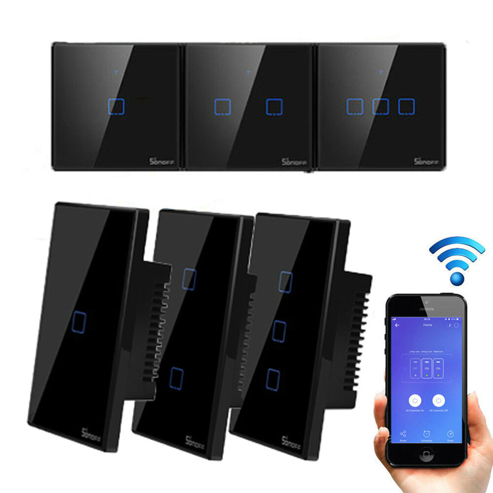 SONOFF® T3 EU/US/UK AC 100-240V 1/2/3 Gang TX-serie WIFI-wandschakelaar 433 Mhz RF Smart Wall Touch-lichtschakelaar voor Smart Home Werken met Alexa Google Home