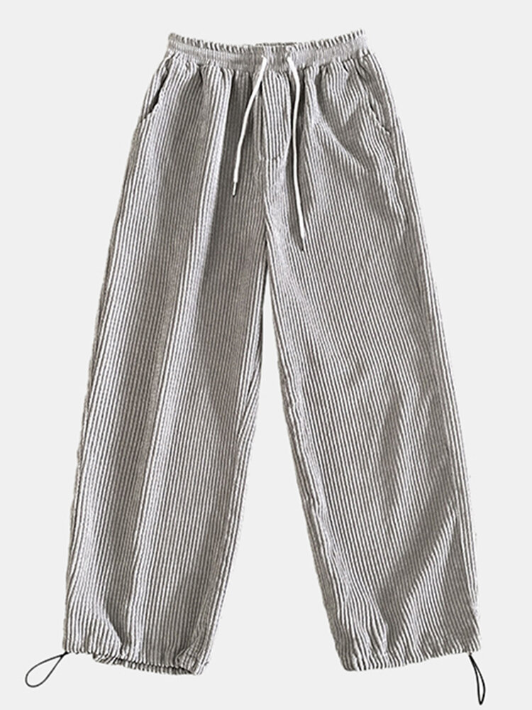 Heren stevige corduroy katoenen cargo-stijl broek met trekkoord manchet met zak