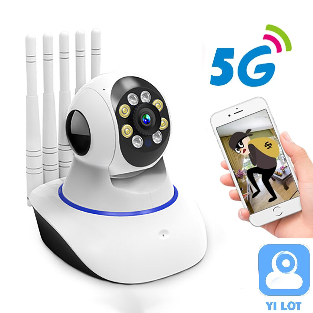 5G 1080P Home Security Camera Dual-band Indoor Smart Wifi Camera 360° Panoramic View Infra Night Vision Moving Detection