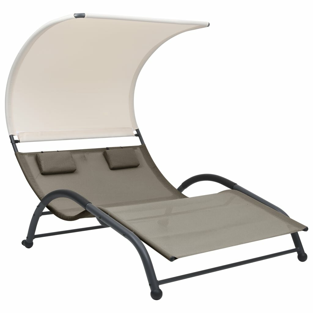 Double Sun Lounger with Canopy Textilene Taupe