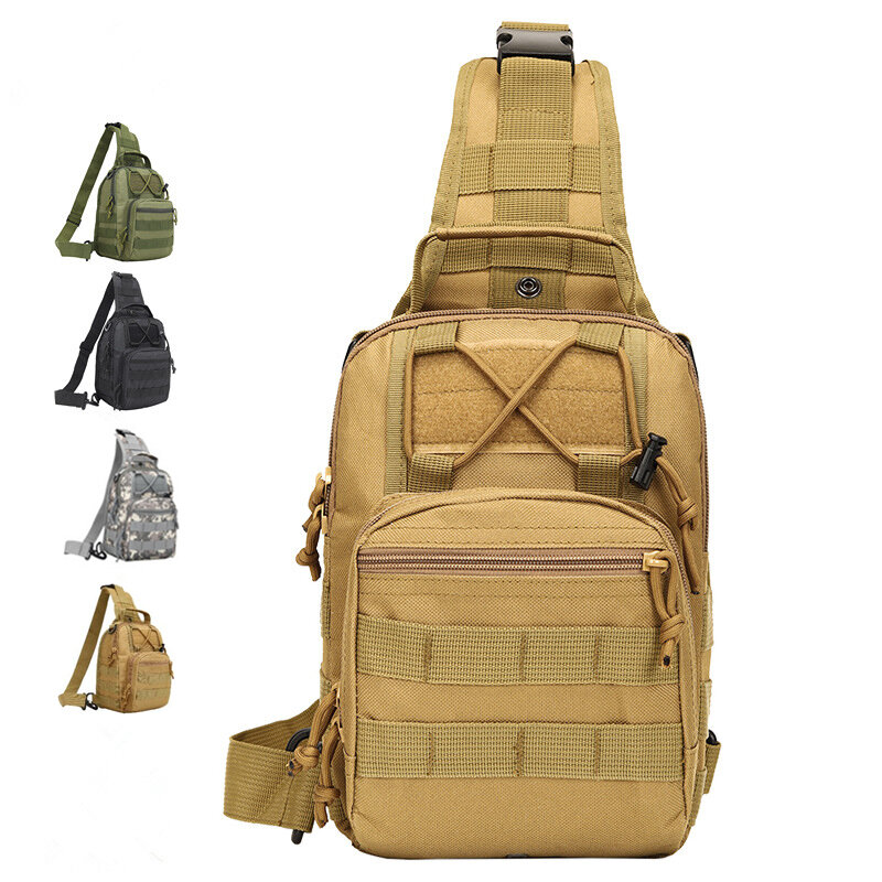 Bolsa de ombro Oxford 600D impermeável, pacote de cintura Molle EDC, mochila tática militar, bolsa de peito com zíper multi-bolso para acampar e caminhar ao ar livre.