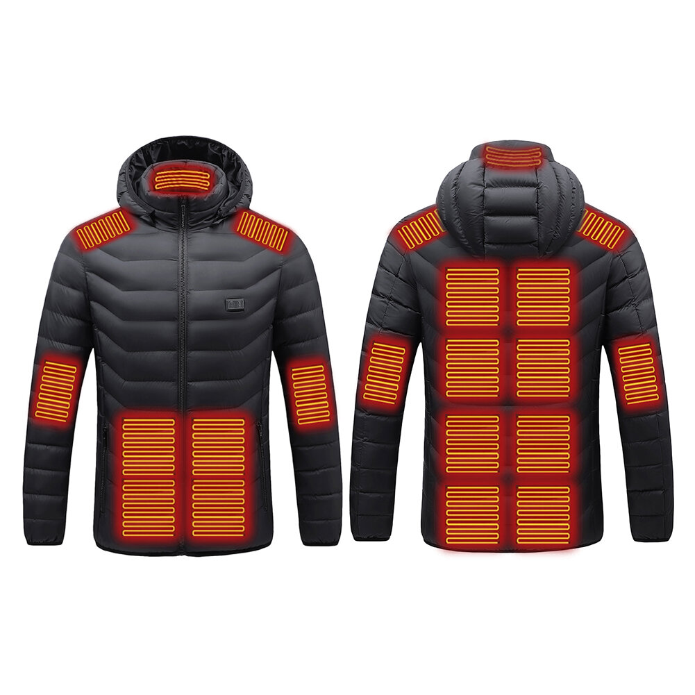 TENGOO HJ-15 Heated Vest Jacket 15 Heating Zones USB Charging Thermal Warm Jacket Motorcycle Men's Heated Hooded Coat Ou