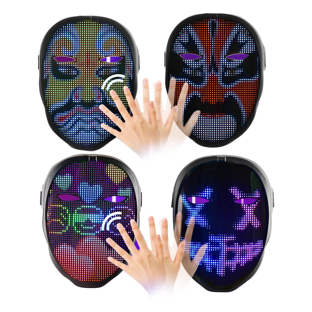 Smart Bluetooth LED DIY Mask Intelligent Face－Changing APP Control Full－Color LED Glowing DIY Shining Mask For Halloween Christmas