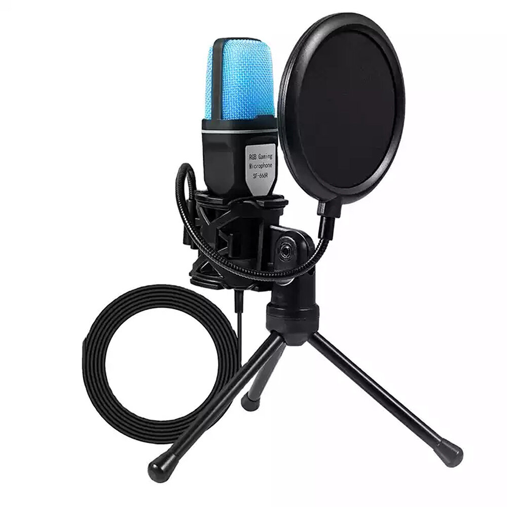 SF-666R USB Wired Microphone 360° Conventable Noise Reduction RGB Effect Streaming Recording Microphone