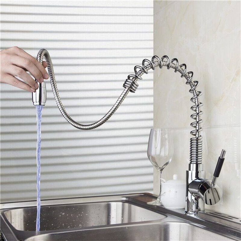 Stainless Kitchen Sink Faucet LED Light Hot Cold Kitchen Mixer Taps 360° Rotate