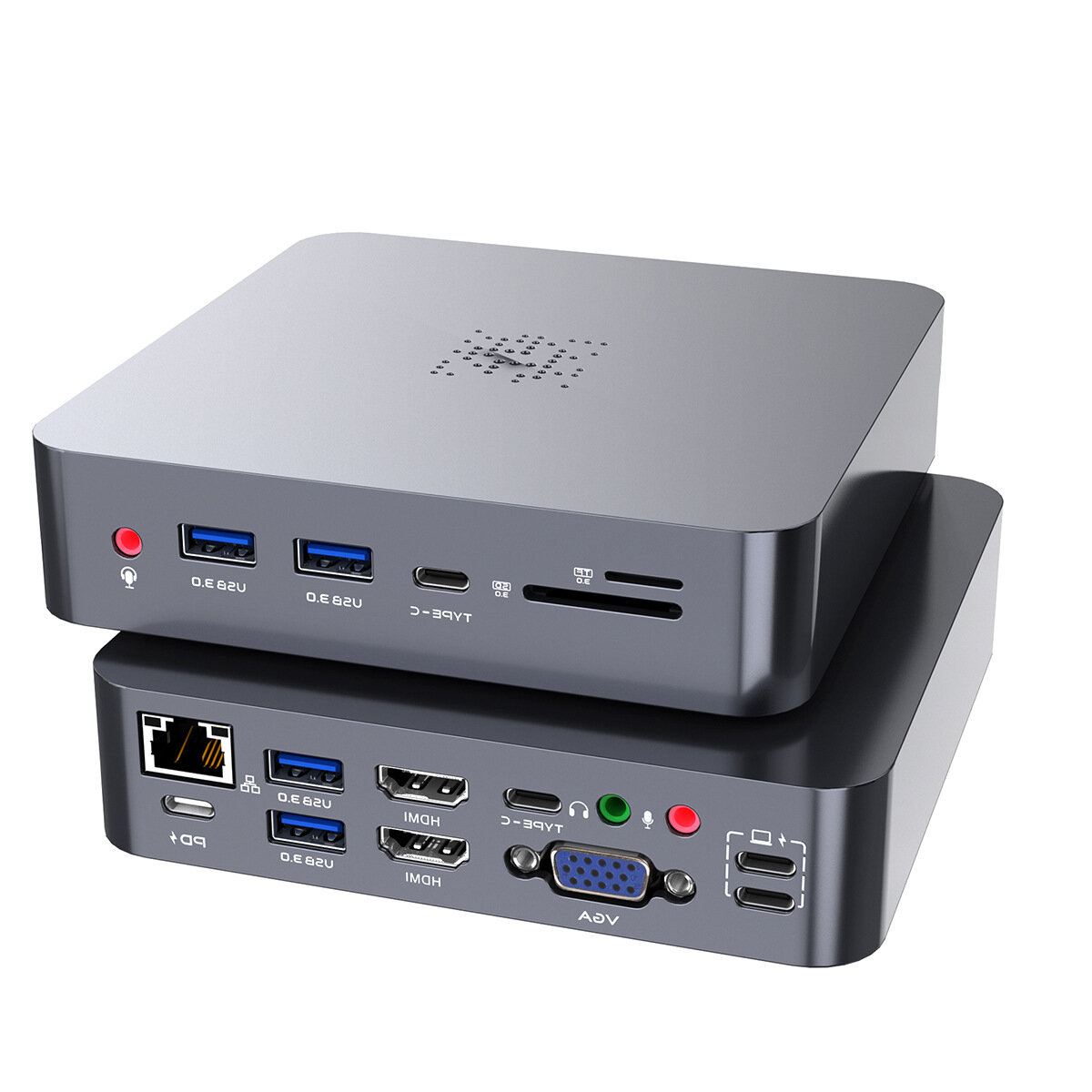 

Rocketek 18-in-1 Dual USB-C HUB Адаптер док-станции с двумя 4K HDMI Дисплей/RJ45 Сетевой порт / 1080P VGA / 100 Вт USB-C