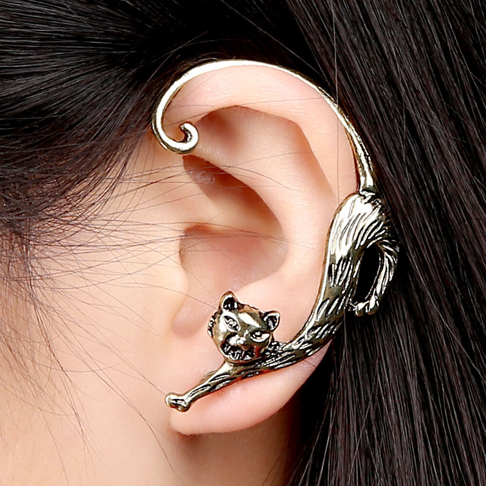 1Pc Trendy linker oor Stud manchet overdreven legering opwindende Sexy Cat Earring voor vrouwen