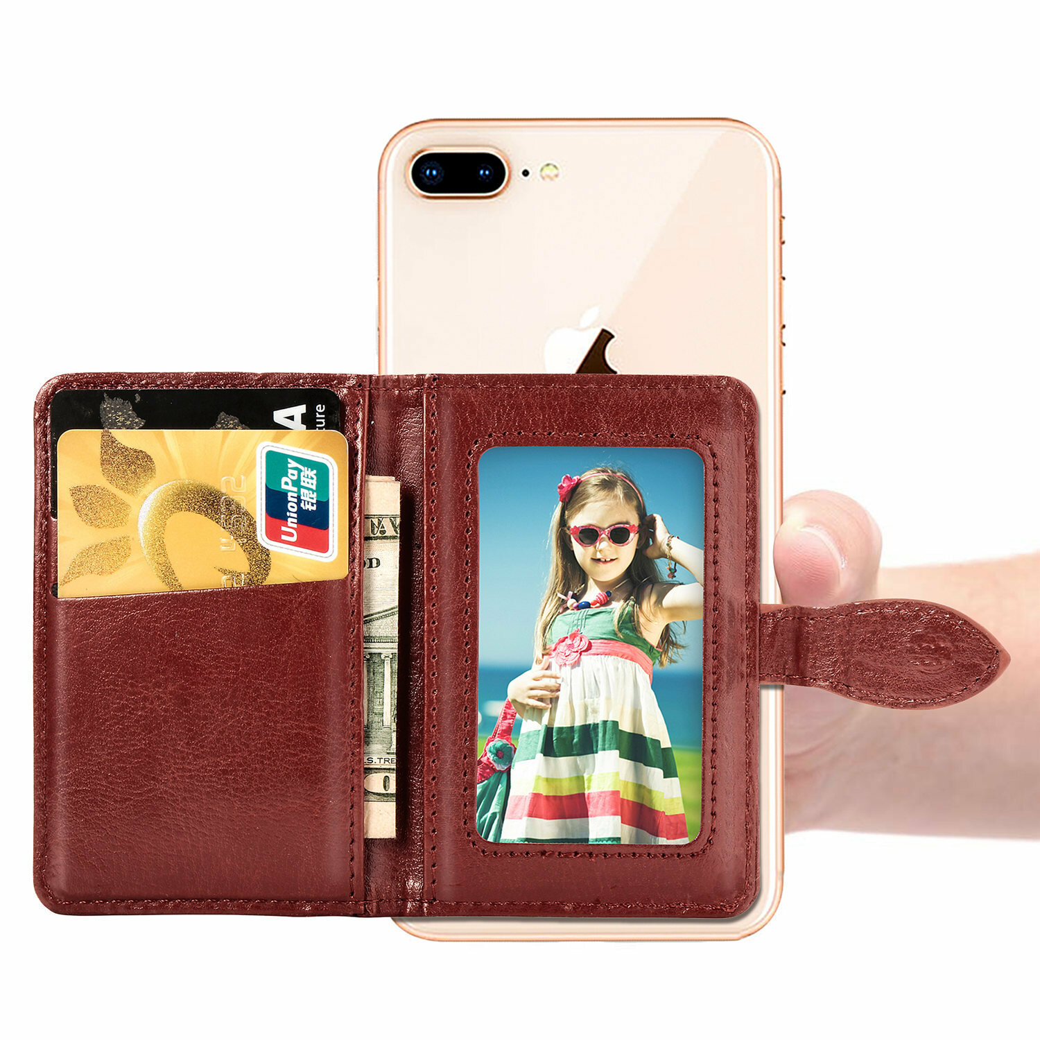 BEFOSPEY Stick On Phone Wallet Business 3M Adhesive Sticker Magnetic Flip PU Leather Credit Card Holder Sleeve Cellphone Wallet Pouch