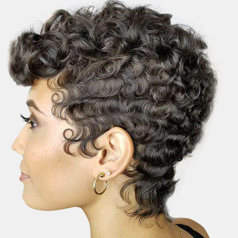 Black Ultra Short Curly Hair High Temperature Fiber Soft Afro Small Curly Wigs