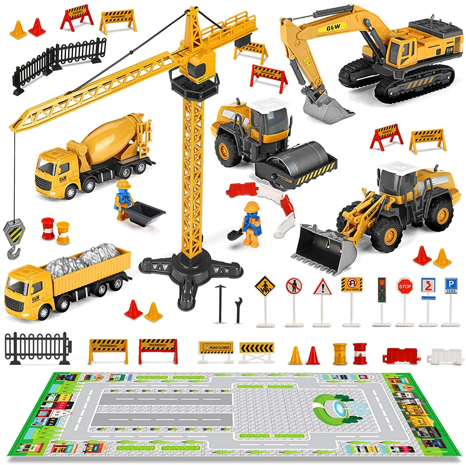 SGODDE 36 Pcs DIY Construction Engineering Vehicle Set Diecast Model Puzzle Educational Toy for Kids Birthdays Gift