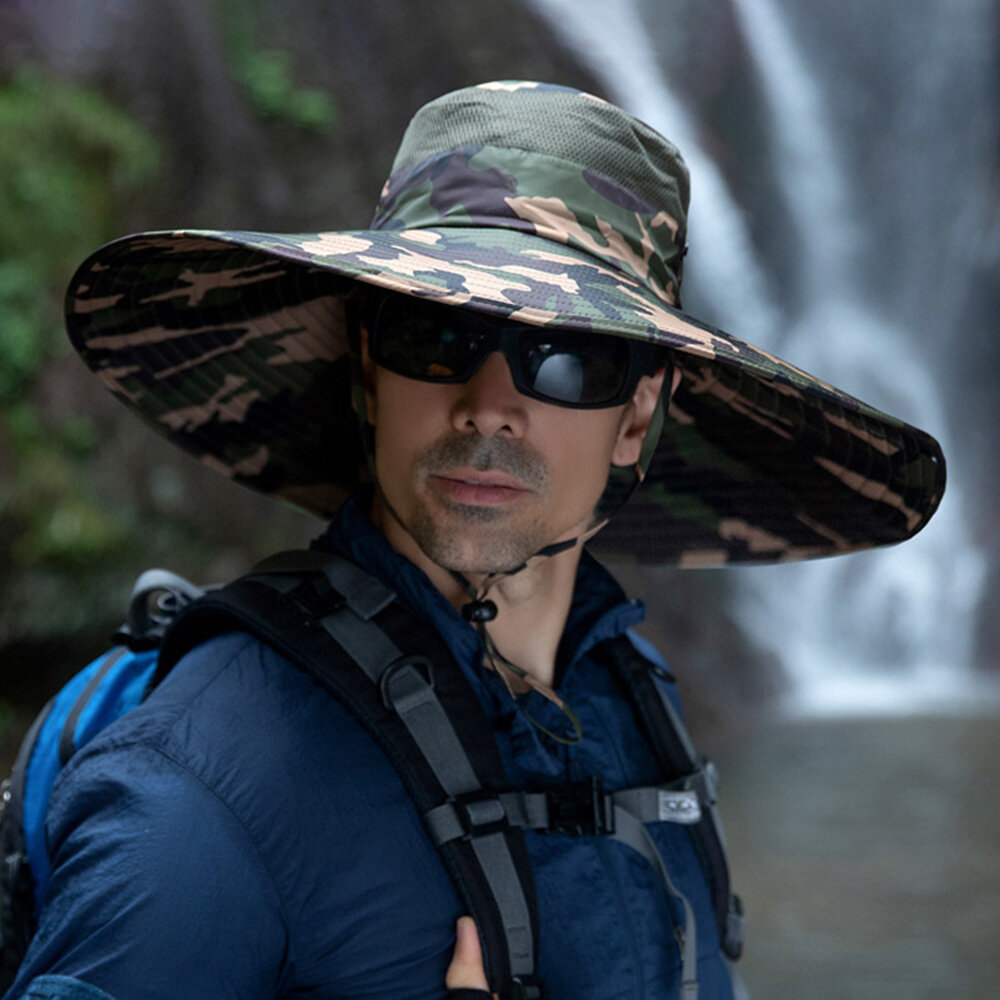 Mens Bucket Hats Polyester Mesh Cloth Waterproof Anti-UV Adjustable Fishing Hiking Outdoor Bucket Hats