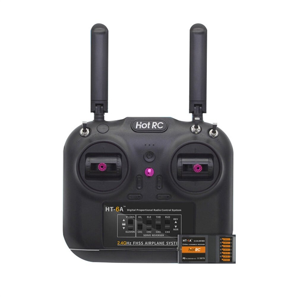 

HotRC HT-6A 2.4GHz 6CH FHSS Mode2 Transmitter with Receiver for RC Drone Airplane Car Boat