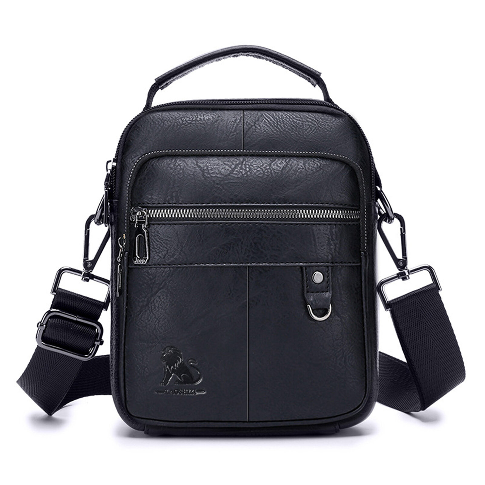 Men Genuine Leather Vintage Solid Color Crossbody Bag Large Capacity Durable Shoulder Bag