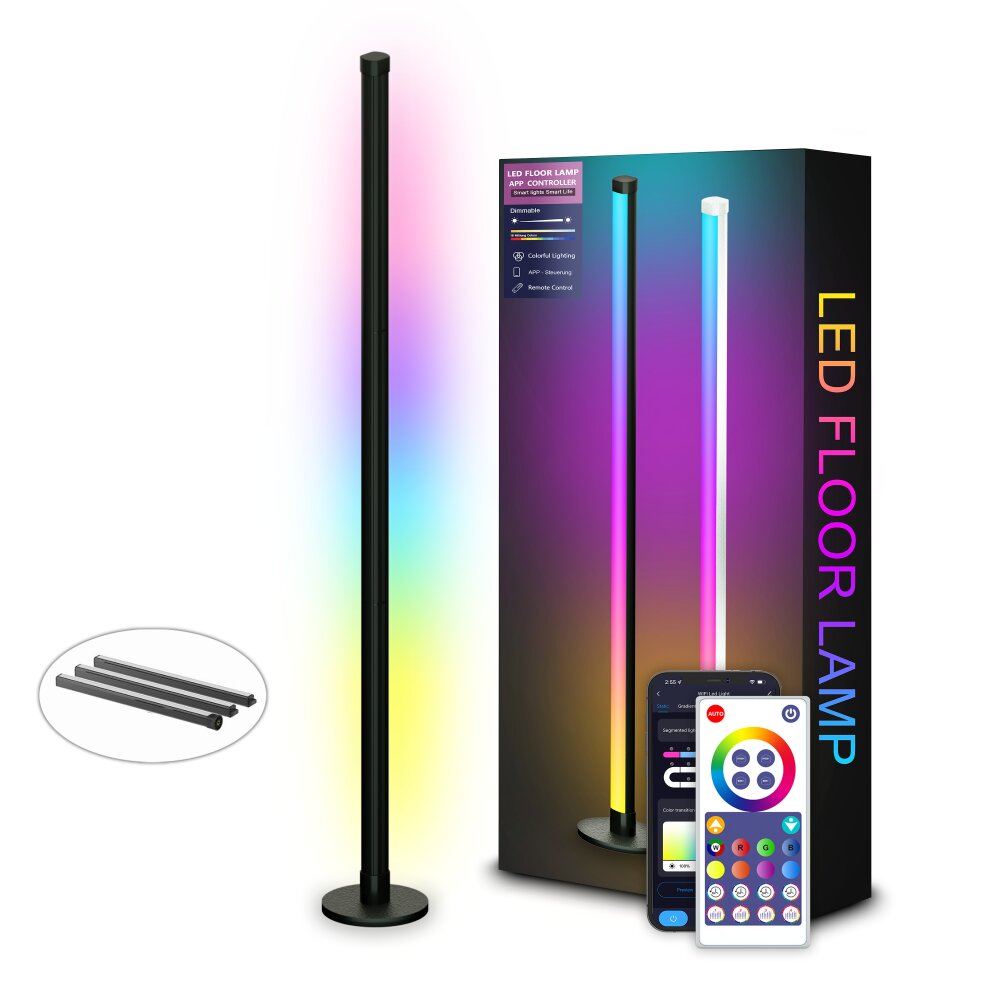 

CROSIKO Smart LED Corner Floor Lamp Works With Tuya APP RGB Color Changing Mood Light Dimmable/Music Sync with APP Alexa
