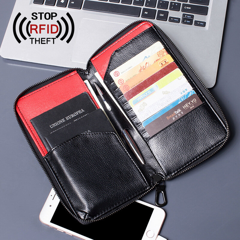 

Men Genuine Leather RFID Anti-theft Multi-slot Travel Passport Wallet Card Storage Wallet