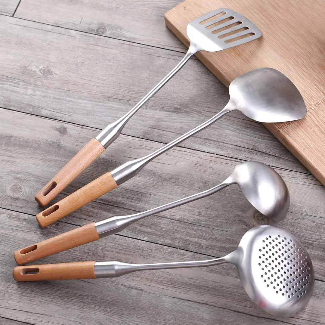 best price,yishiyiwu,kitchen,4,pcs.,stainless,steel,scoop,sleeve,with,beech,handle,coupon,price,discount