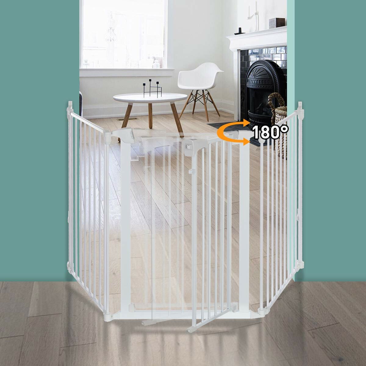 KINGSO White/Black Adjustable Auto Close Metal Baby Gate with Swing Door For Doorway Stairs