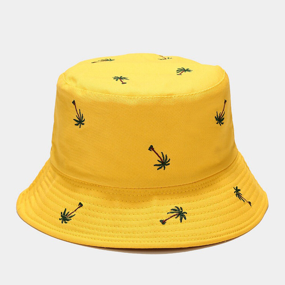 Unisex Overlay Coconut Embroidery Pattern Sun Hat Summer Outdoor Casual Sunshade Bucket Hat