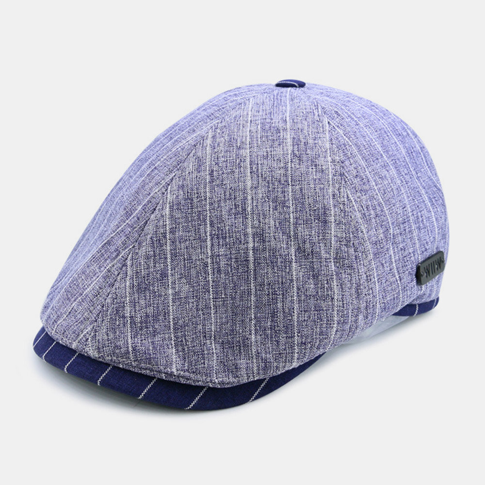 

Unisex Breathable Beret Cap Cotton Linen Striped Elastic Band Sunscreen Outdoor Painter Hat Newsboy Hat Octagonal Hat