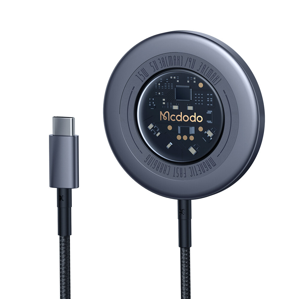 Mcdodo 15W transparante magnetische draadloze oplader voor iPhone 12-14-serie Ultradun draagbaar met LED-licht