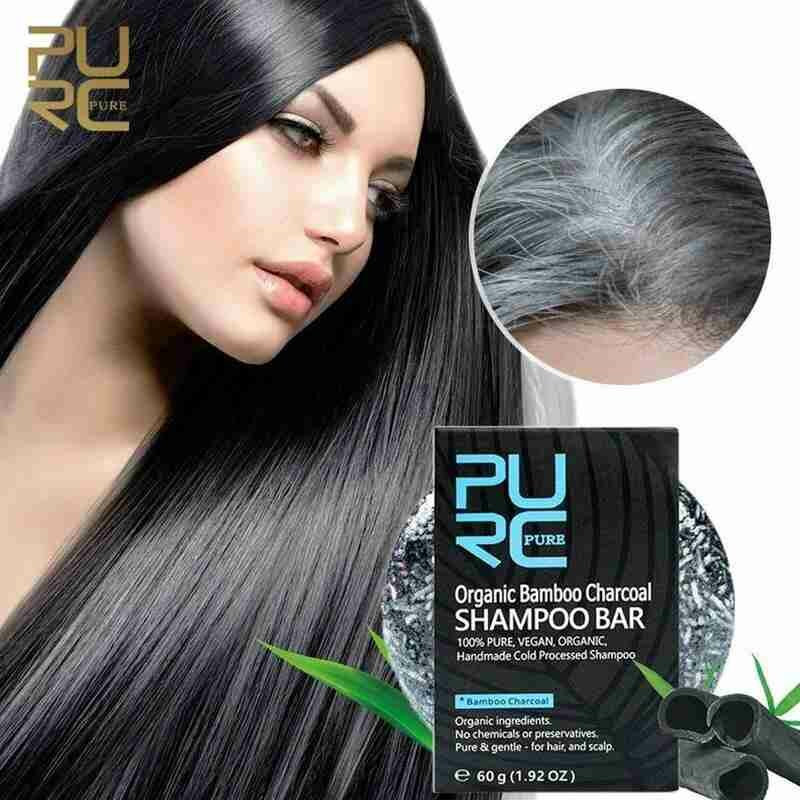 

PURC Organic Bamboo Charcoal Shampoo Bar Clean Detox Soap Black Hair Color Dye Treatment Hair Shampoo Shiny Hair Treatme