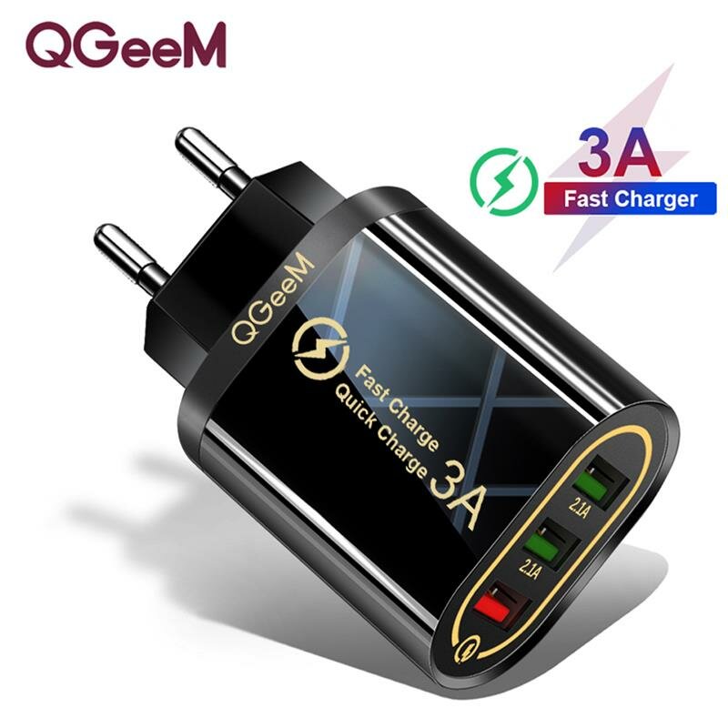QGEEM QG-CH03 3 USB Travel Wall Charger Adapter QC3.0 Fast Charging For iPhone XS 11Pro Huawei P30 P40 Pro MI10 Note 9S