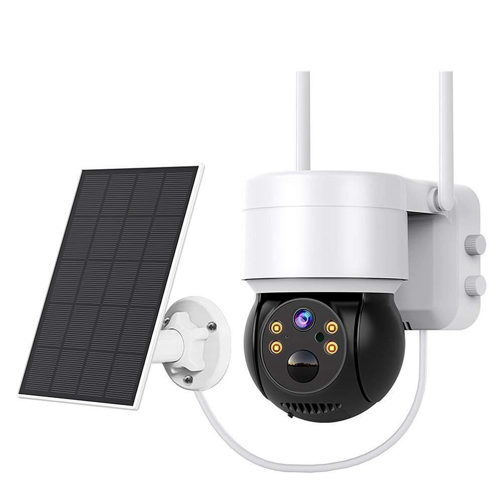 Hiseeu 1080P WiFi-camera met zonnepaneel Outdoor PTZ IP-camera PIR Bewegingsdetectie Nachtzicht Twee