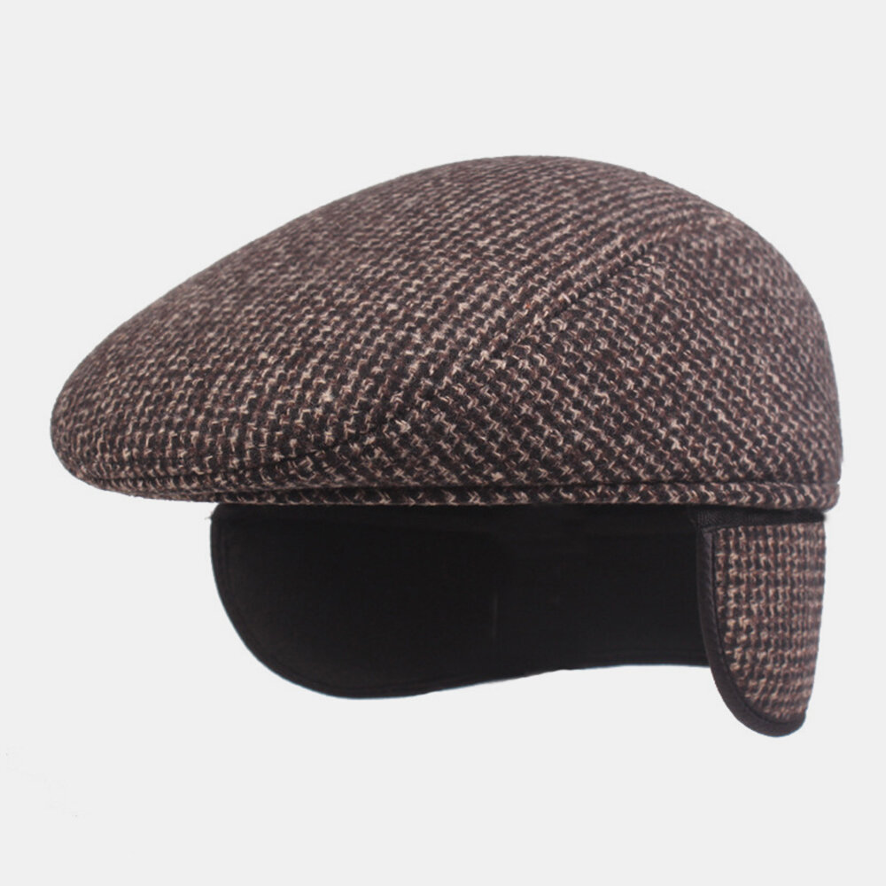 

Men Cotton Ear Protection Winter Outdoor Solid Warm Universal Plus Thicken Beret Hat Forward Hat