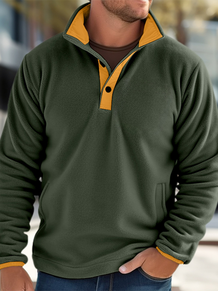 

Mens Contrast Patchwork Stand Collar Fleece Casual Pullover Sweatshirts