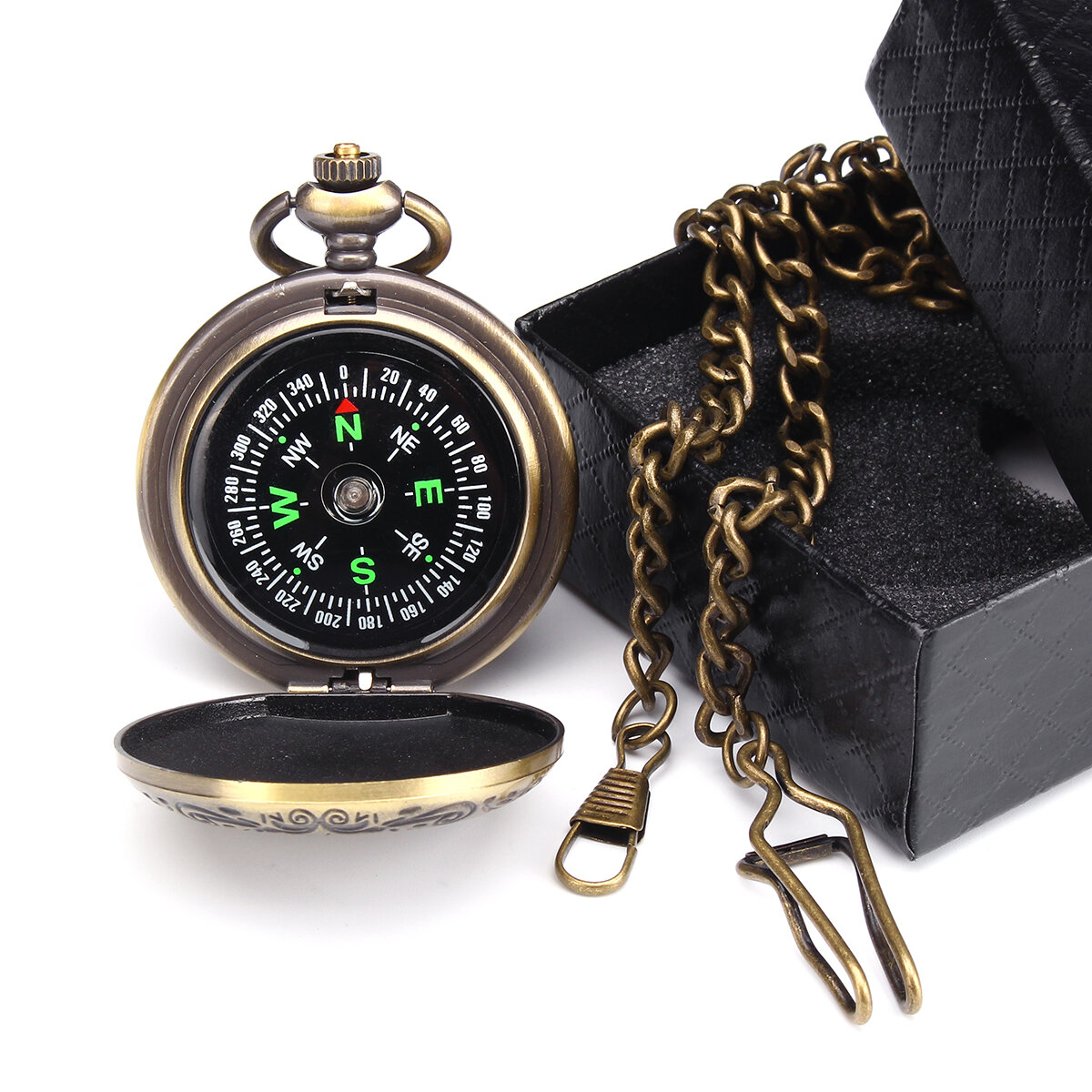 CHARMINER Zakkompas met ketting Draagbaar messing kompas Classic Springend deksel Waterdicht horloge Flip-Open navigatiehulpmiddelen