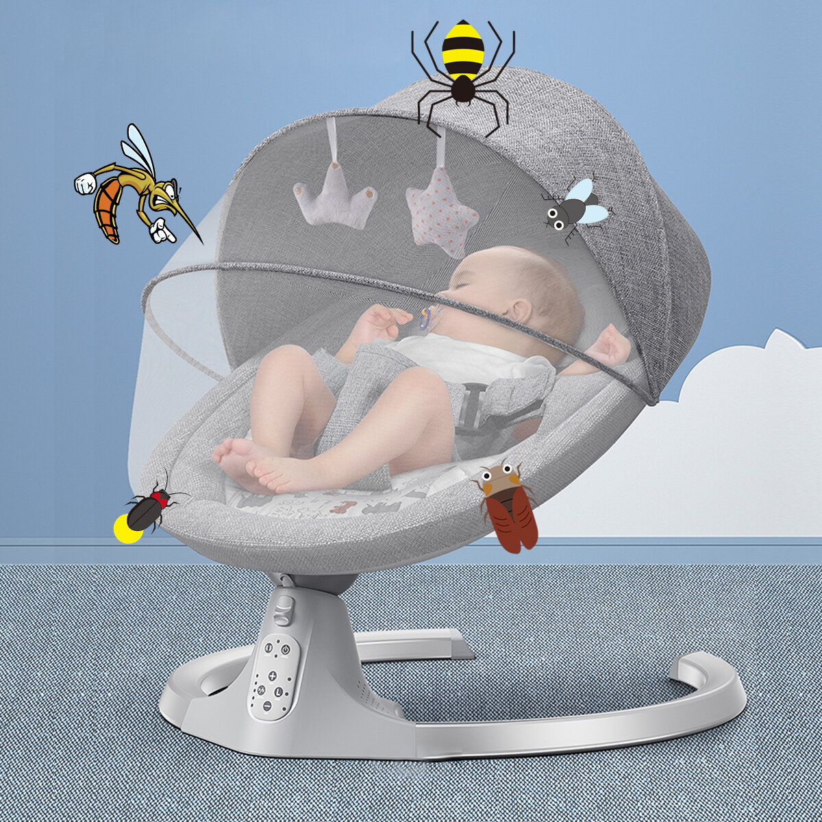Baby bouncer, electric baby swing with music, usable from birth up to approx. 9 months, 0-18 kg load
