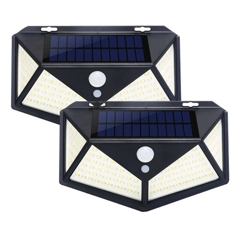 2/4Pcs 100 LED Solar Power Waterproof PIR Motion Sensor Solar Light Outdoor Garden Lamp - 2pcs
